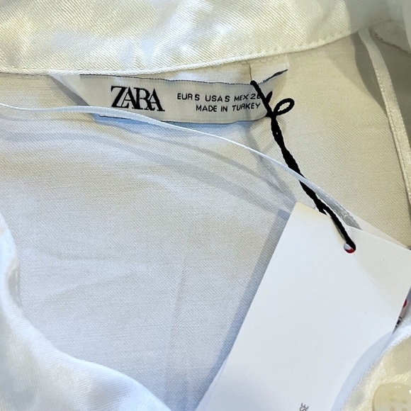 NWT Zara Satin Effect Mini Dress Long Sleeve White Sexy V Neck Collared Button S - Picture 6 of 12